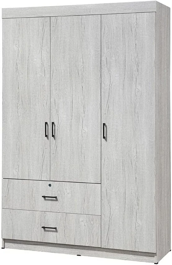 کمد لباس سه درب و دو کشو Danube Home Selva برای آویزان کردن لباس | قفسه بسیار محکم، سازمان دهنده ذخیره سازی | کابینت های مدرن صرفه جویی در فضا برای اتاق خواب L 120 x W 42 x H 181 سانتی متر - بلوط سفید