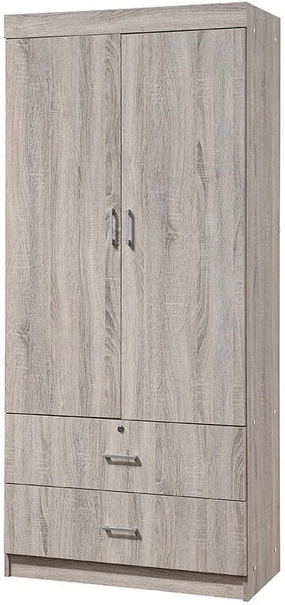 کمد لباس دو درب + 2 کشو Danube Home Sante برای آویزان کردن لباس | قفسه بسیار محکم، سازمان دهنده ذخیره سازی | کابینت های مدرن صرفه جویی در فضا برای اتاق خواب L 80 x W 42 x H 181 سانتی متر - بلوط سونوما