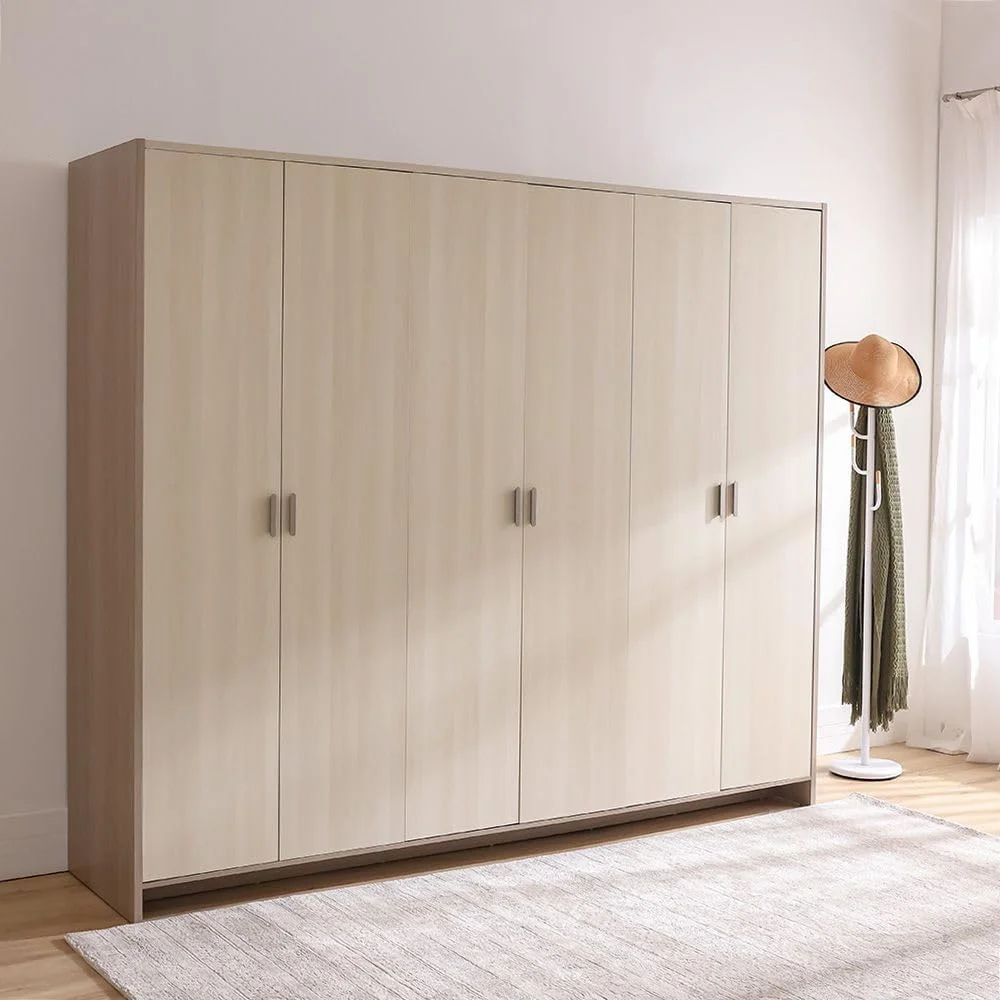 کمد لباس 6 درب بارنی Danube Home | کمد لباس محکم | کابینت درب چرخشی مدرن و صرفه جویی در فضا برای اتاق خواب L240xW60xH120cm - بژ/قهوه ای
