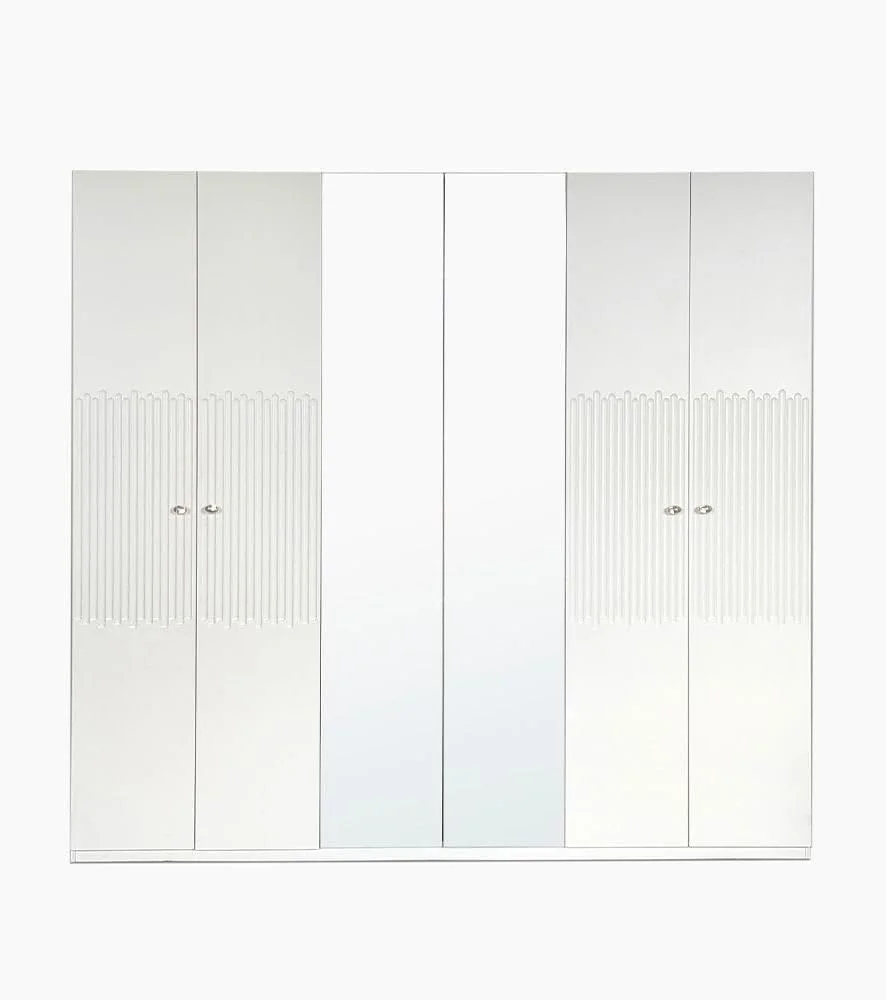 کمد لباس 6 درب با آینه دانوب هوم مدل ناپل | کمد فوق العاده محکم، کمد نگهداری لباس | کابینت درب لولایی مدرن و صرفه جویی در فضا برای اتاق خواب ابعاد L238.2xW59.8xH220cm - بژ