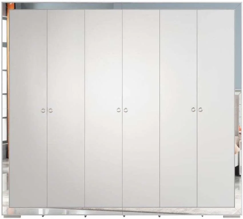 کمد لباس 6 درب دانوب هوم مدل Ezekiel با میله و قفسه برای آویزان کردن لباس | قفسه بسیار محکم، سازمان دهنده ذخیره سازی | کابینت های مدرن صرفه جویی در فضا برای اتاق خواب 244.5x61.5x200 سانتی متر - سفید/نقره ای