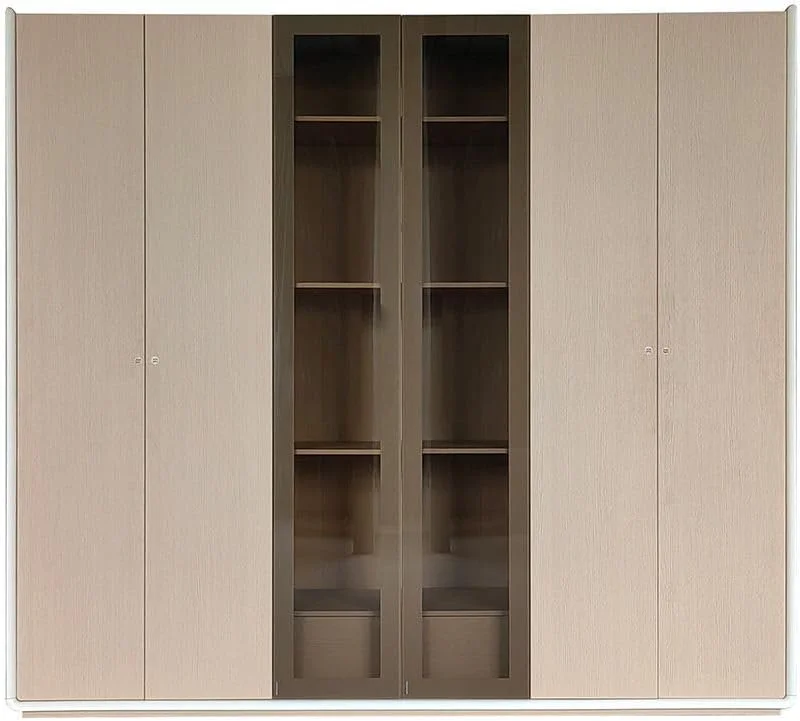 کمد لباس 6 درب دانوب هوم مدل Brita با 2 درب شیشه ای | کمد فوق العاده محکم، کمد نگهداری لباس | کابینت درب دار مدرن و صرفه جویی در فضا برای اتاق خواب، ابعاد L241.7xW59xH220cm - بژ/بلوط سفید