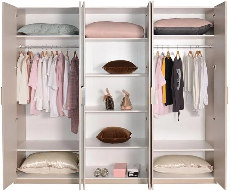 کمد لباس 6 درب کولین با 2 آینه دانوب هوم | کمد لباس محکم | کابینت درب لولایی مدرن و صرفه جویی در فضا برای اتاق خواب ابعاد L243.7xW61.3xH220cm - بژ