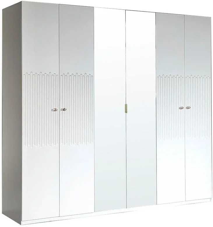 کمد لباس 6 درب با آینه دانوب هوم مدل ناپل | کمد فوق العاده محکم، کمد نگهداری لباس | کابینت درب لولایی مدرن و صرفه جویی در فضا برای اتاق خواب ابعاد L238.2xW59.8xH220cm - بژ