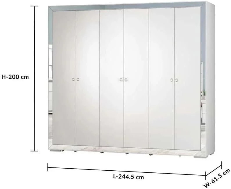 کمد لباس 6 درب دانوب هوم مدل Ezekiel با میله و قفسه برای آویزان کردن لباس | قفسه بسیار محکم، سازمان دهنده ذخیره سازی | کابینت های مدرن صرفه جویی در فضا برای اتاق خواب 244.5x61.5x200 سانتی متر - سفید/نقره ای