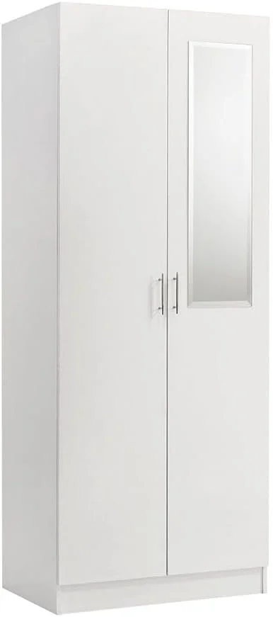 کمد لباس دو درب نوتیس با کشو و آینه دانوب هوم | کمد لباس محکم | طراحی مدرن و صرفه جویی در فضا با درب لولایی مناسب اتاق خواب، ابعاد L78xW56xH200cm - سفید براق
