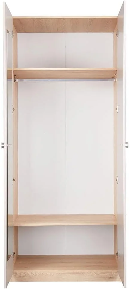 کمد لباس دو درب دانوب هوم مدل Cardano با آینه داخلی | کمد لباس محکم | کابینت درب دار مدرن و صرفه جویی در فضا برای اتاق خواب، ابعاد L91.6xW59.5xH216cm - بلوط طبیعی/شامپاین