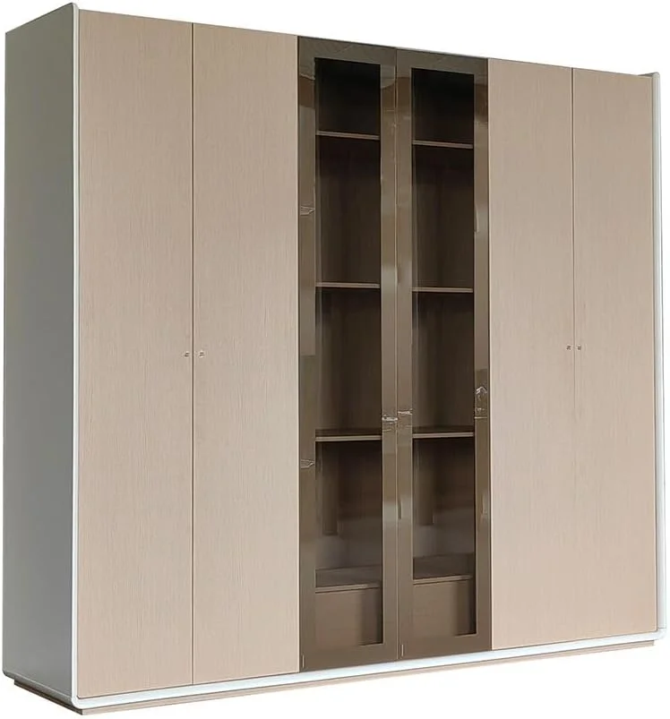 کمد لباس 6 درب دانوب هوم مدل Brita با 2 درب شیشه ای | کمد فوق العاده محکم، کمد نگهداری لباس | کابینت درب دار مدرن و صرفه جویی در فضا برای اتاق خواب، ابعاد L241.7xW59xH220cm - بژ/بلوط سفید