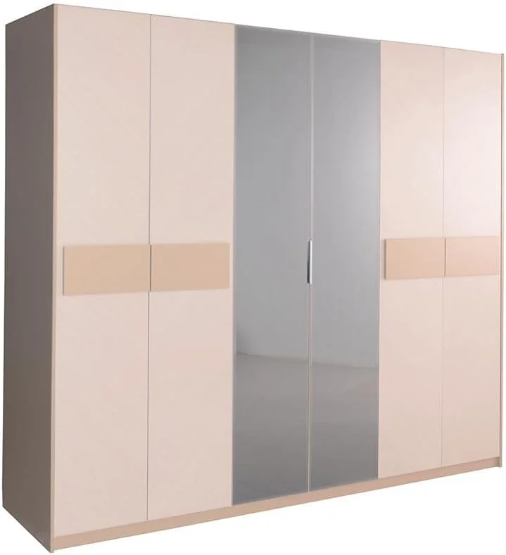 کمد لباس 6 درب کولین با 2 آینه دانوب هوم | کمد لباس محکم | کابینت درب لولایی مدرن و صرفه جویی در فضا برای اتاق خواب ابعاد L243.7xW61.3xH220cm - بژ