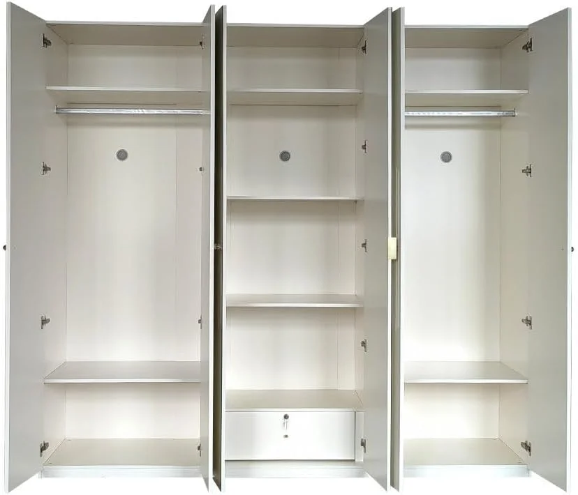 کمد لباس 6 درب با آینه دانوب هوم مدل ناپل | کمد فوق العاده محکم، کمد نگهداری لباس | کابینت درب لولایی مدرن و صرفه جویی در فضا برای اتاق خواب ابعاد L238.2xW59.8xH220cm - بژ