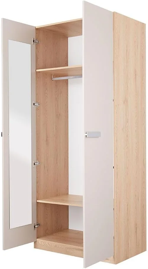 کمد لباس دو درب دانوب هوم مدل Cardano با آینه داخلی | کمد لباس محکم | کابینت درب دار مدرن و صرفه جویی در فضا برای اتاق خواب، ابعاد L91.6xW59.5xH216cm - بلوط طبیعی/شامپاین