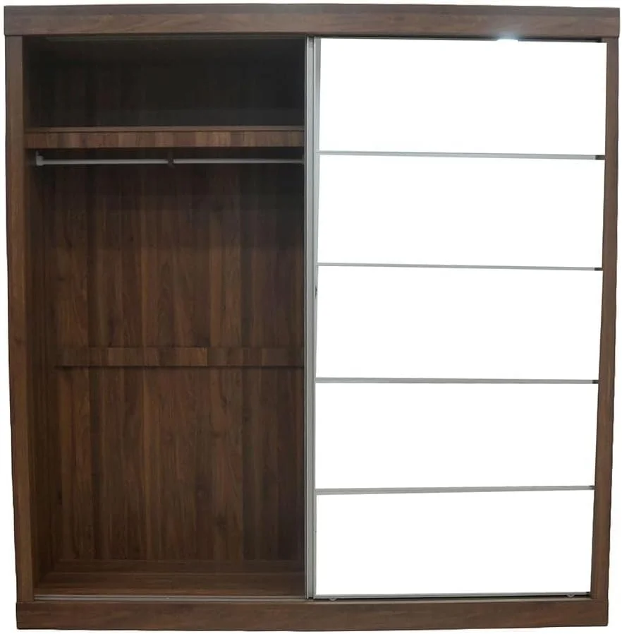 کمد لباس دو درب بزرگ کشویی با آینه دانوب هوم سوپریم | کمد لباس محکم | طراحی مدرن و صرفه جویی در فضا کابینت درب کشویی برای اتاق خواب L204xW57.5xH210cm - گردویی روشن