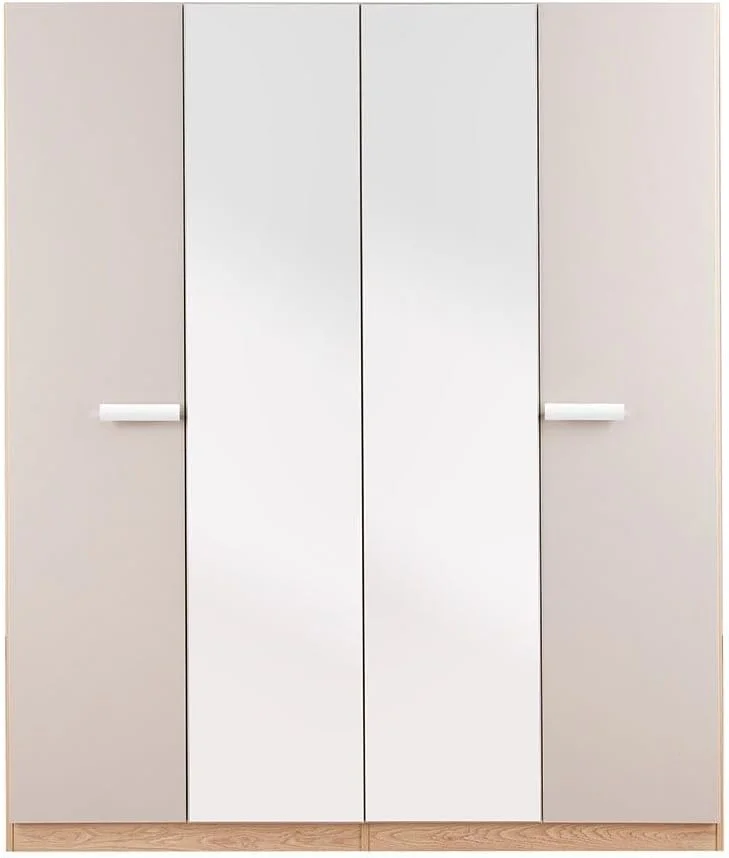 کمد لباس 4 درب دانوب هوم مدل Cardano با 2 آینه | کمد لباس محکم | طراحی مدرن و صرفه جویی در فضا با درب لولایی مناسب اتاق خواب، ابعاد L181.6xW59.6xH216cm - بلوط طبیعی/شامپاین