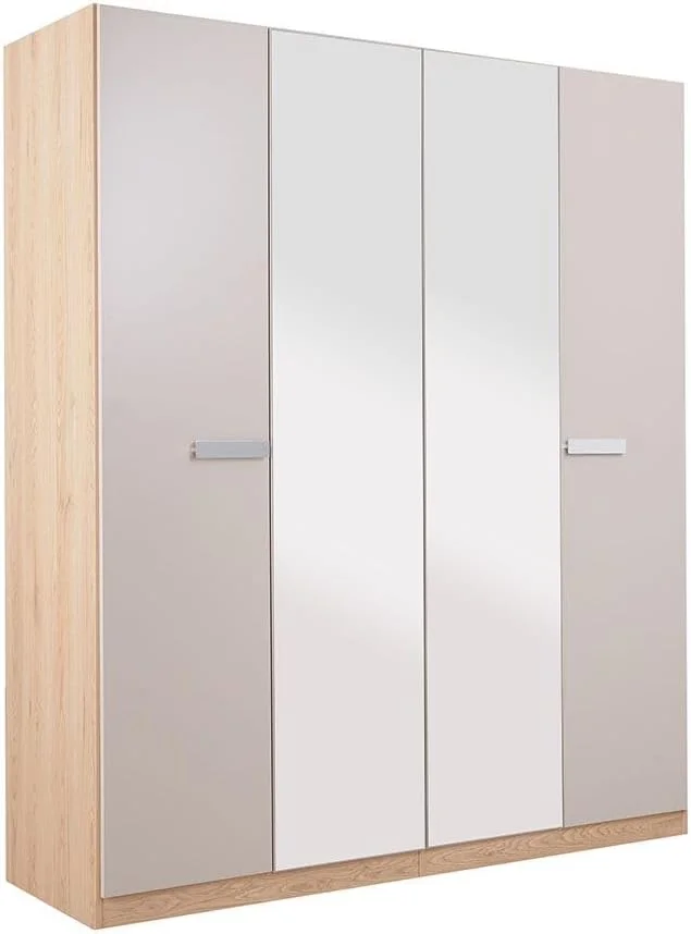 کمد لباس 4 درب دانوب هوم مدل Cardano با 2 آینه | کمد لباس محکم | طراحی مدرن و صرفه جویی در فضا با درب لولایی مناسب اتاق خواب، ابعاد L181.6xW59.6xH216cm - بلوط طبیعی/شامپاین