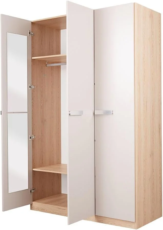 کمد لباس 3 درب دانوب هوم مدل Cardano با آینه داخلی | کمد لباس محکم | کابینت درب دار مدرن و صرفه جویی در فضا برای اتاق خواب ابعاد L136.6xW59.5xH216cm - بلوط طبیعی/شامپاین