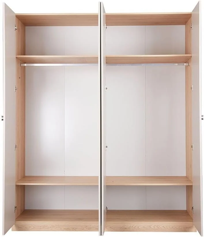 کمد لباس 4 درب دانوب هوم مدل Cardano با 2 آینه | کمد لباس محکم | طراحی مدرن و صرفه جویی در فضا با درب لولایی مناسب اتاق خواب، ابعاد L181.6xW59.6xH216cm - بلوط طبیعی/شامپاین
