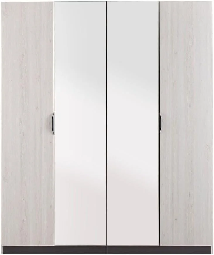 کمد لباس 4 درب پلتورا دانوب هوم با 2 آینه | کمد لباس محکم | طراحی مدرن و صرفه جویی در فضا با درب لولایی مناسب اتاق خواب، ابعاد: L181.6xW59.6xH216cm - بلوط خاکستری