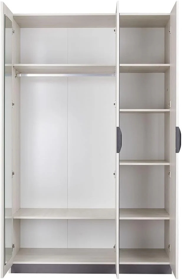 کمد لباس 3 درب پلتورا دانوب هوم با آینه داخلی | کمد لباس محکم | کابینت درب لولایی مدرن و صرفه جویی در فضا برای اتاق خواب ابعاد 136.6x59.5x216 سانتی متر - بلوط خاکستری