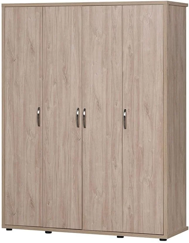 کمد لباس 4 درب دانوب هوم مدل V2 Bolivar | کمد لباس بسیار محکم | طراحی مدرن و صرفه جویی در فضا با درب های چرخشی مناسب اتاق خواب، ابعاد L160xW55xH208cm - رنگ V.Oak/Black Faux Marble