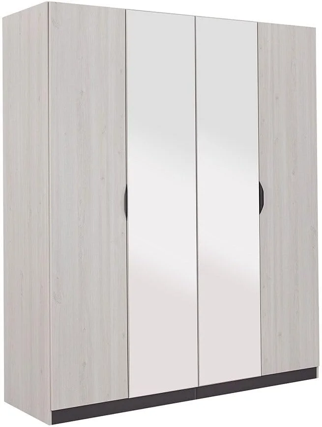کمد لباس 4 درب پلتورا دانوب هوم با 2 آینه | کمد لباس محکم | طراحی مدرن و صرفه جویی در فضا با درب لولایی مناسب اتاق خواب، ابعاد: L181.6xW59.6xH216cm - بلوط خاکستری