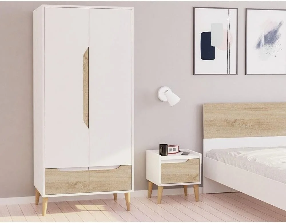 کمد لباس دو درب آئورا با کشو Danube Home | کمد لباس فوق العاده محکم | کابینت مدرن و صرفه جویی در فضا برای اتاق خواب 80x53x181.7 سانتی متر سفید/طبیعی