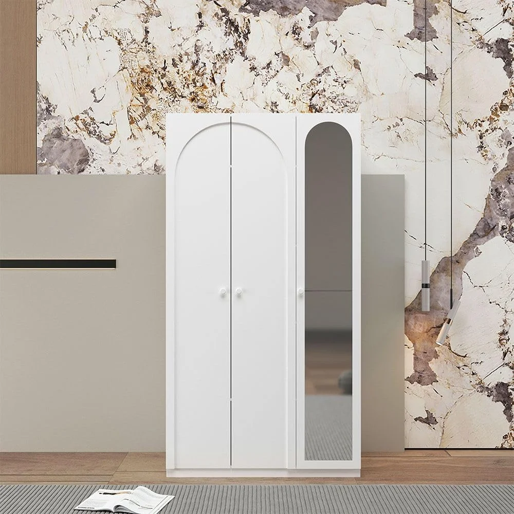 کمد لباس 3 درب آینه دار Danube Home Calm | کمد فوق العاده محکم، کمد نگهداری لباس | کابینت درب لولایی مدرن و صرفه جویی در فضا برای اتاق خواب L120xW59.6xH225 سانتی متر - سفید