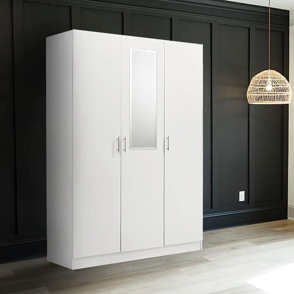 کمد لباس 3 درب با کشو و آینه Danube Home Notis | کمد لباس محکم | طراحی مدرن و صرفه جویی در فضا با درب لولایی مناسب اتاق خواب، ابعاد L117.2xW56xH200 سانتی متر - سفید براق