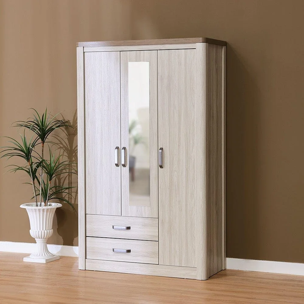 کمد لباس ۳ درب با آینه دانوب هوم مدل Olivos | کمد فوق العاده محکم، کمد نگهداری لباس | کابینت مدرن و صرفه جویی در فضا برای اتاق خواب ۱۲۴x۵۶x۲۰۴ سانتی متر خاکستری/بلوطی