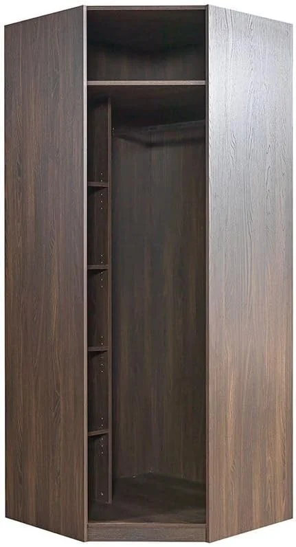 کمد گوشه ای بی نهایت دانوب هوم با آویز و قفسه | کمد لباس مدولار | طراحی مدرن برای اتاق خواب L95xW59xH230cm - گردویی تیره