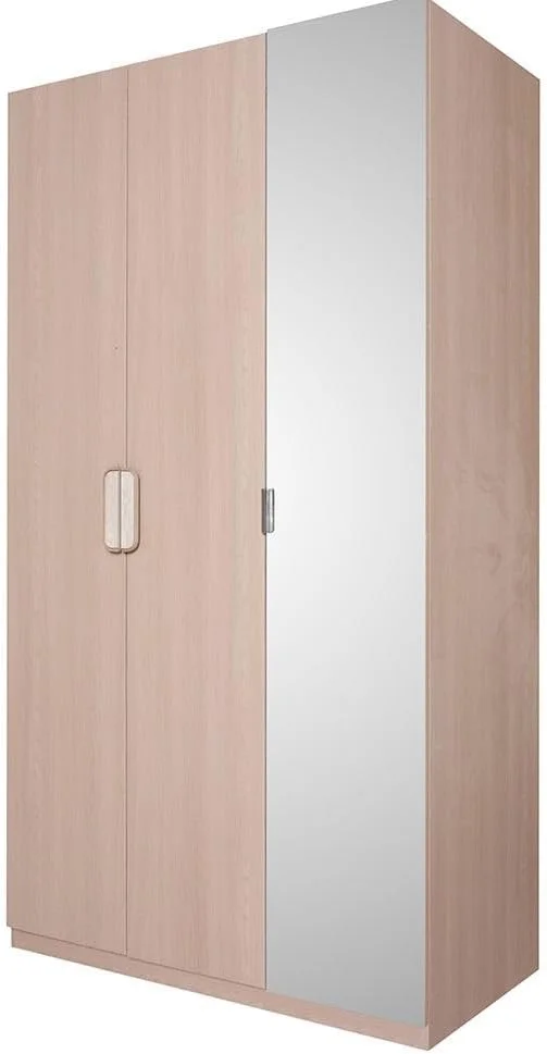 کمد لباس سه درب آینه دار Travvy Danube Home | کمد لباس محکم | طراحی مدرن و صرفه جویی در فضا با درب لولایی مناسب اتاق خواب، ابعاد L120xW60xH220 سانتی متر - بژ تیره