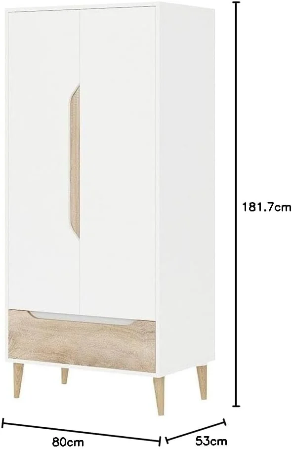 کمد لباس دو درب آئورا با کشو Danube Home | کمد لباس فوق العاده محکم | کابینت مدرن و صرفه جویی در فضا برای اتاق خواب 80x53x181.7 سانتی متر سفید/طبیعی