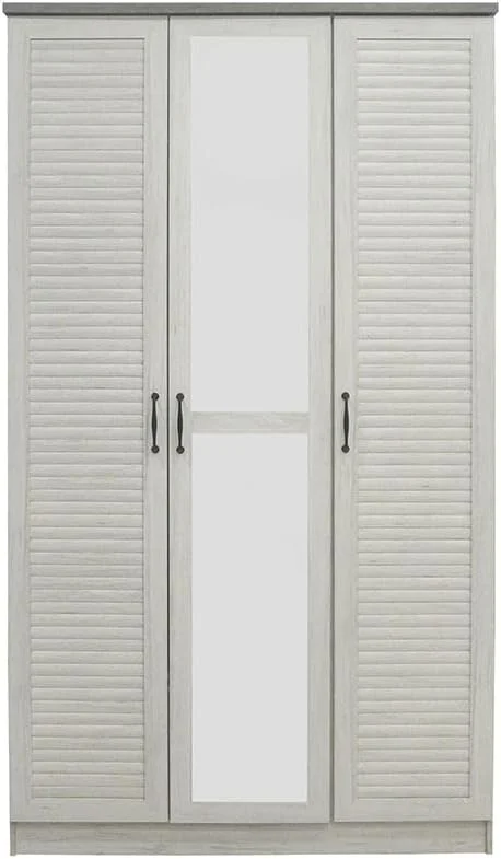 کمد لباس 3 درب زنیث دانوب هوم با کشو و آینه | کمد فوق العاده محکم، کابینت نگهداری لباس | کابینت درب لولایی مدرن و صرفه جویی در فضا برای اتاق خواب L120xW55xH210cm - بلوط سفید/سیمانی