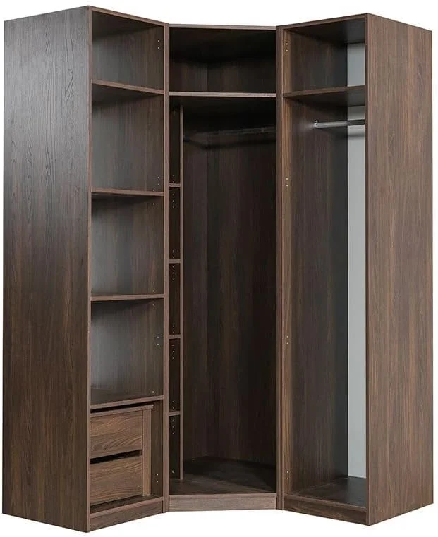 کمد گوشه ای بی نهایت دانوب هوم با آویز و قفسه | کمد لباس مدولار | طراحی مدرن برای اتاق خواب L95xW59xH230cm - گردویی تیره