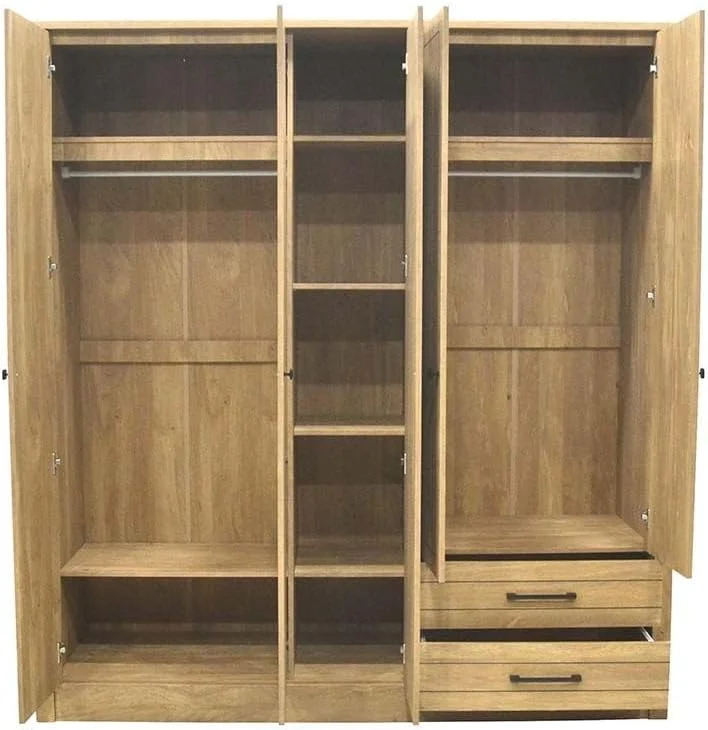 کمد لباس 5 درب آتن Danube Home با کشو و آینه | کمد فوق العاده محکم، کابینت نگهداری لباس | کابینت درب لولایی مدرن و صرفه جویی در فضا برای اتاق خواب L194xW55xH213cm - بلوط روشن