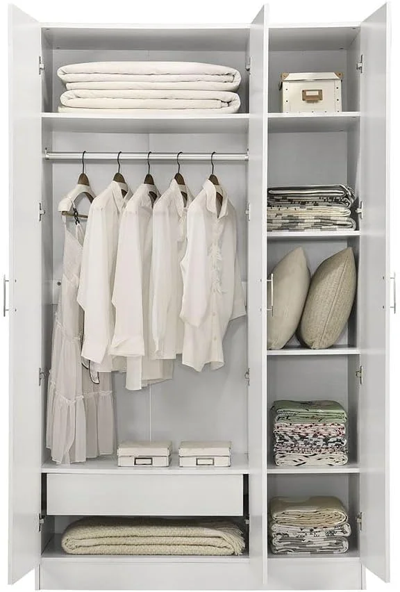 کمد لباس 3 درب با کشو و آینه Danube Home Notis | کمد لباس محکم | طراحی مدرن و صرفه جویی در فضا با درب لولایی مناسب اتاق خواب، ابعاد L117.2xW56xH200 سانتی متر - سفید براق