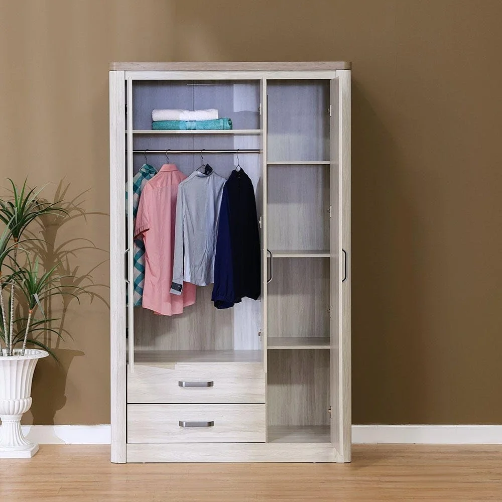 کمد لباس ۳ درب با آینه دانوب هوم مدل Olivos | کمد فوق العاده محکم، کمد نگهداری لباس | کابینت مدرن و صرفه جویی در فضا برای اتاق خواب ۱۲۴x۵۶x۲۰۴ سانتی متر خاکستری/بلوطی