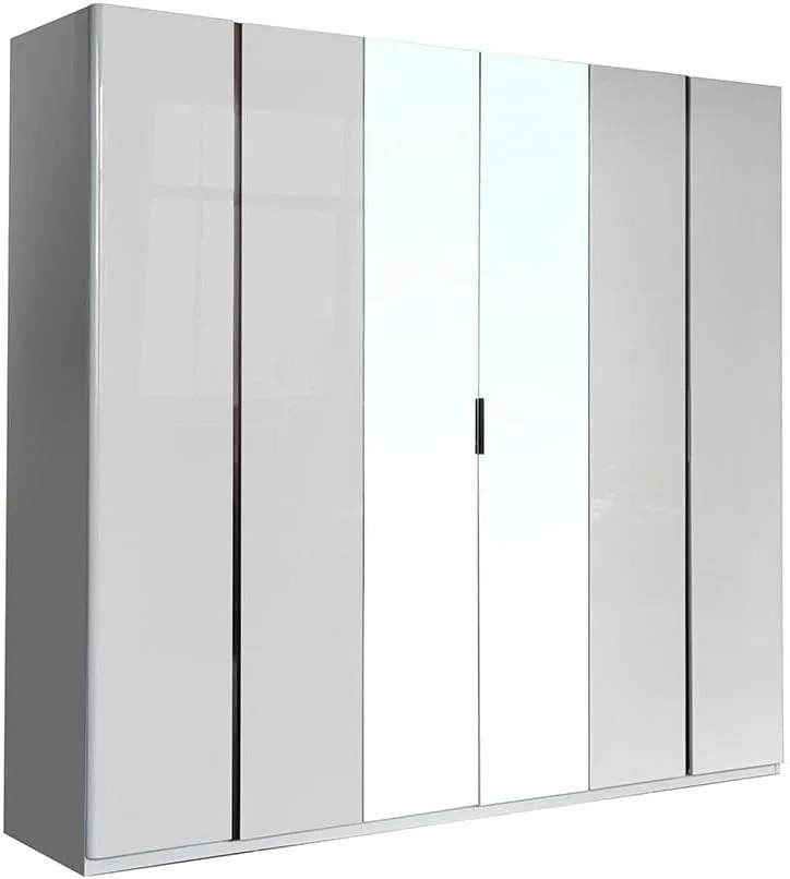 کمد لباس 6 درب آینه دار سانتلمو Danube Home | کمد لباس فوق العاده محکم | کمد درب لولایی مدرن و صرفه جویی در فضا برای اتاق خواب، ابعاد L238.2xW59.8xH220cm - HG خاکستری روشن