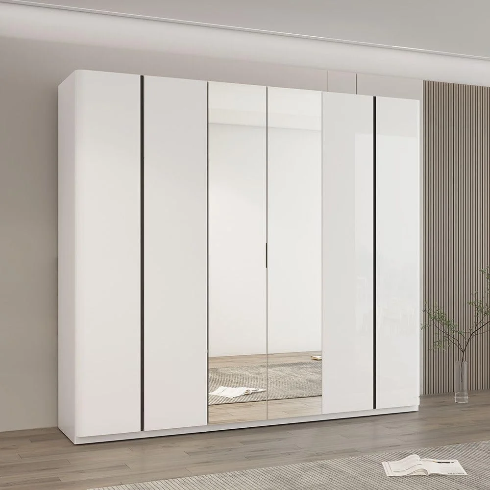 کمد لباس 6 درب آینه دار سانتلمو Danube Home | کمد لباس محکم | طراحی مدرن و صرفه جویی در فضا با درب های چرخشی مناسب اتاق خواب، ابعاد: L238.2xW59.8xH220cm - بژ روشن