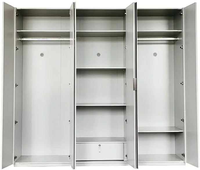 کمد لباس 6 درب آینه دار سانتلمو Danube Home | کمد لباس فوق العاده محکم | کمد درب لولایی مدرن و صرفه جویی در فضا برای اتاق خواب، ابعاد L238.2xW59.8xH220cm - HG خاکستری روشن