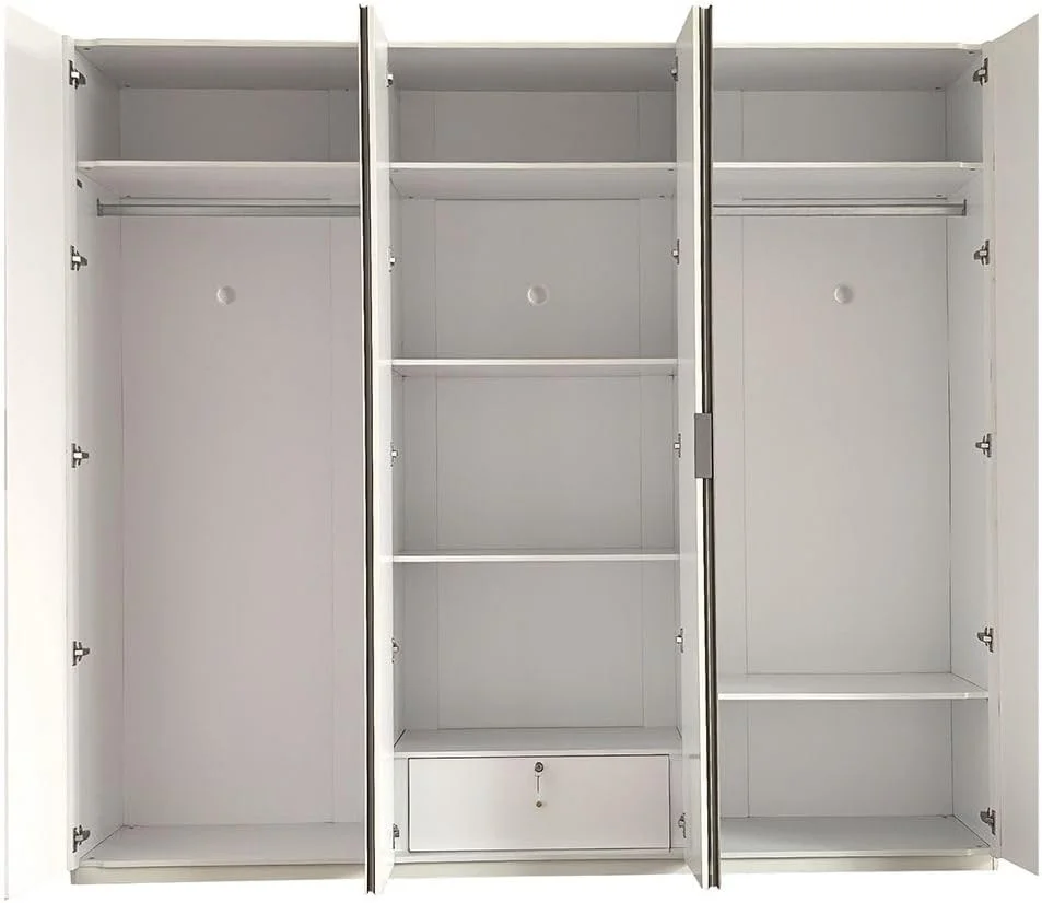 کمد لباس 6 درب آینه دار سانتلمو Danube Home | کمد لباس محکم | طراحی مدرن و صرفه جویی در فضا با درب های چرخشی مناسب اتاق خواب، ابعاد: L238.2xW59.8xH220cm - بژ روشن