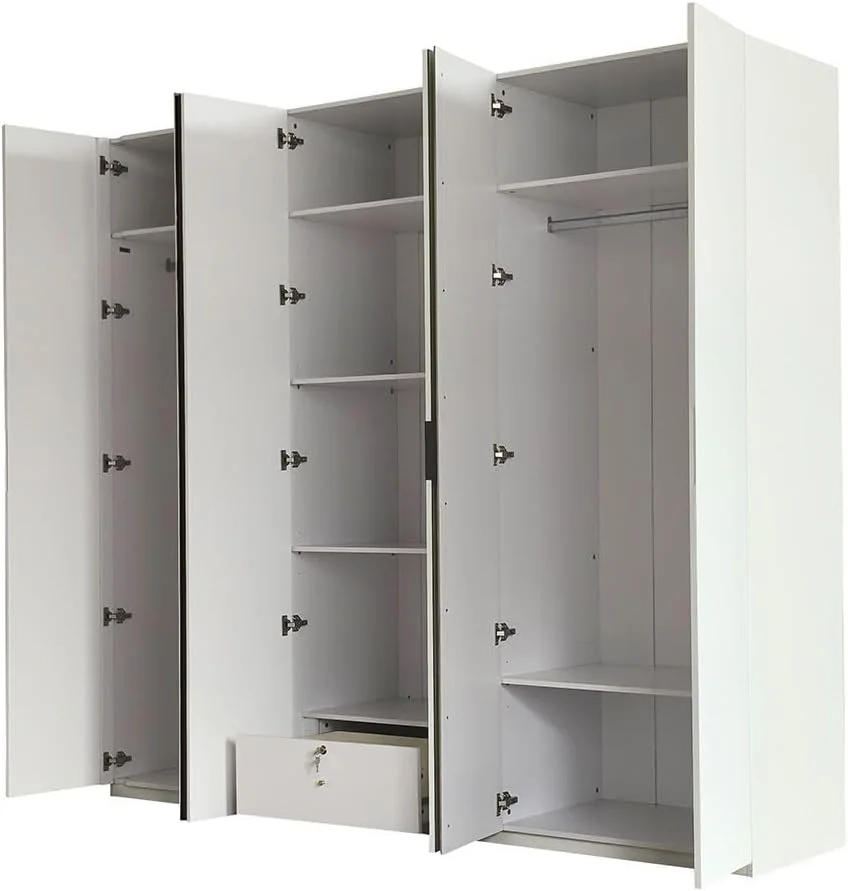 کمد لباس 6 درب آینه دار سانتلمو Danube Home | کمد لباس محکم | طراحی مدرن و صرفه جویی در فضا با درب های چرخشی مناسب اتاق خواب، ابعاد: L238.2xW59.8xH220cm - بژ روشن