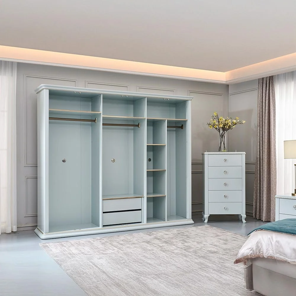 کمد لباس 6 درب آینه دار Danube Home Bluebell | کمد لباس محکم | کمد دیواری مدرن با طراحی مدرن و صرفه جویی در فضا برای اتاق خواب ابعاد L273.5xW60xH230cm - آبی روشن