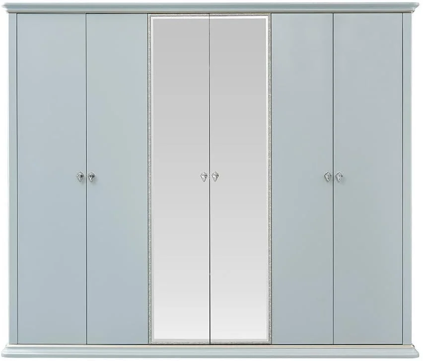 کمد لباس 6 درب آینه دار Danube Home Bluebell | کمد لباس محکم | کمد دیواری مدرن با طراحی مدرن و صرفه جویی در فضا برای اتاق خواب ابعاد L273.5xW60xH230cm - آبی روشن