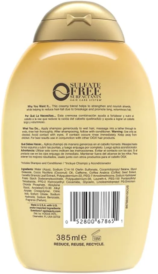 شامپو تقویت کننده مو و ضد ریزش مو OGX حاوی کافئین و نارگیل، با عصاره کافئین، روغن نارگیل و قهوه، 385 میلی لیتر