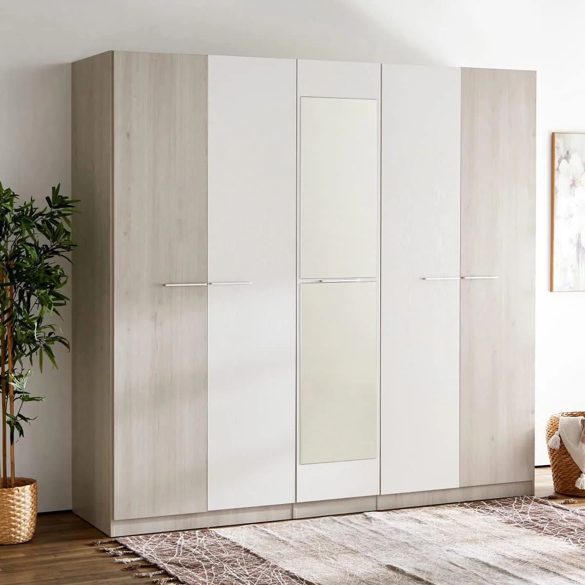 کمد لباس 5 درب با آینه Home Box Fiesta ابعاد 59.6 x 216 x 226.6 سانتی متر بژ/سفید