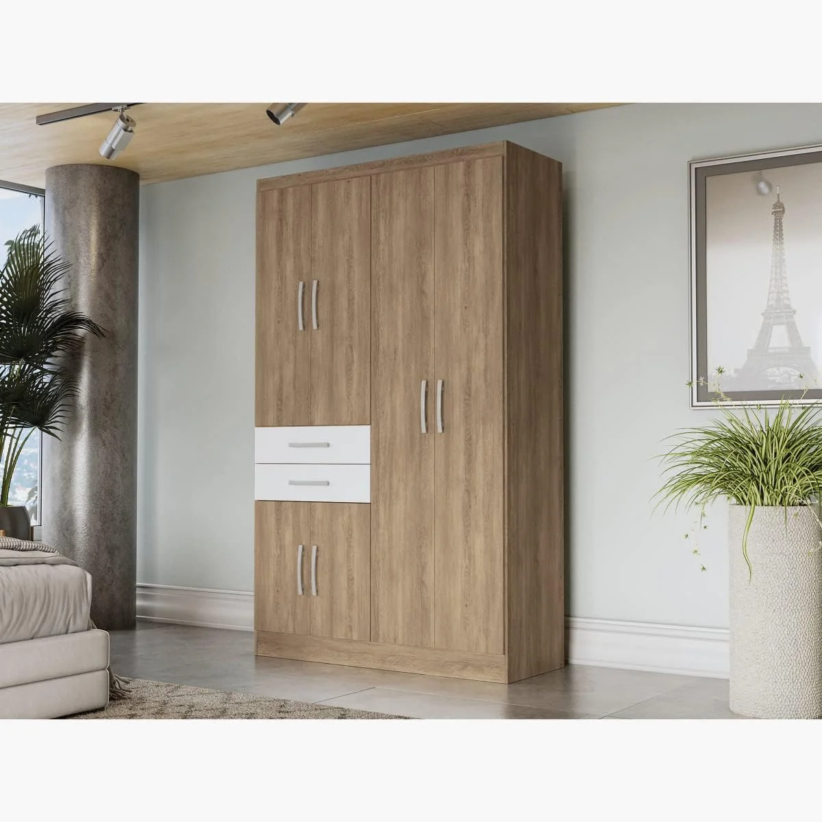 کمد لباس 6 درب Home Box مدل Fortaleza Luis با 2 کشو، قهوه ای، ابعاد 45x200x121 سانتی متر