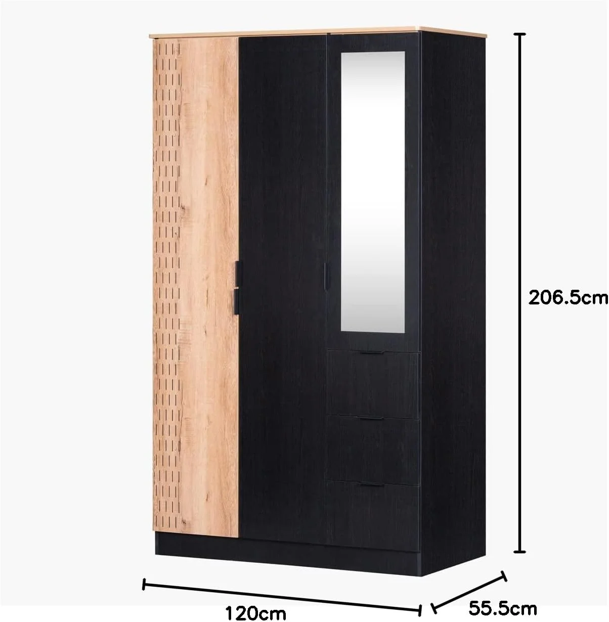 کمد لباس سه درب هوم باکس مدل جردن به همراه 3 کشو و آینه، ابعاد 120 × 206.5 × 55.5 سانتی متر، مشکی/قهوه ای کمد لباس سه درب هوم باکس مدل جردن به همراه 3 کشو و آینه، ابعاد 120 × 206.5 × 55.5 سانتی متر، مشکی/قهوه ای