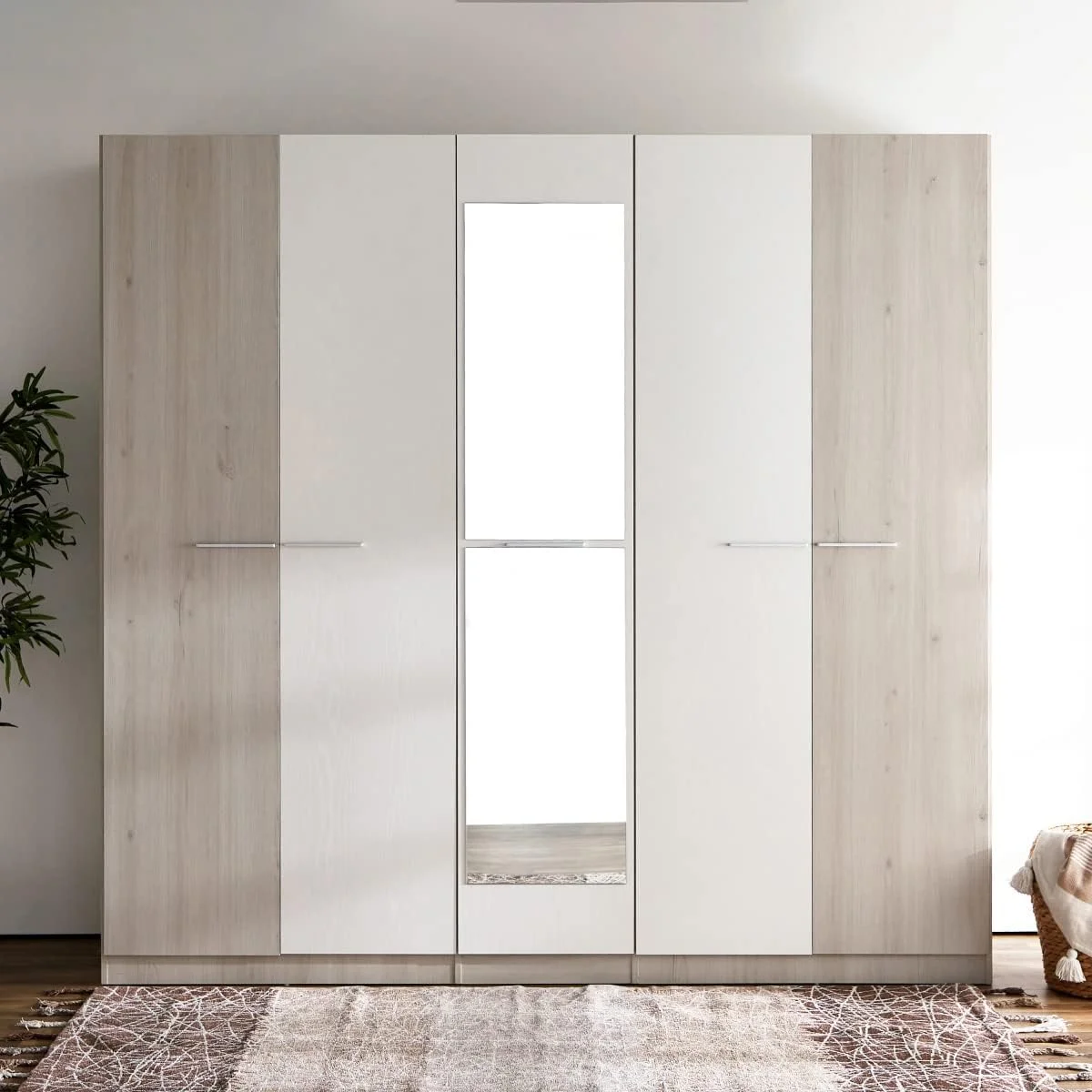 کمد لباس 5 درب با آینه Home Box Fiesta ابعاد 59.6 x 216 x 226.6 سانتی متر بژ/سفید