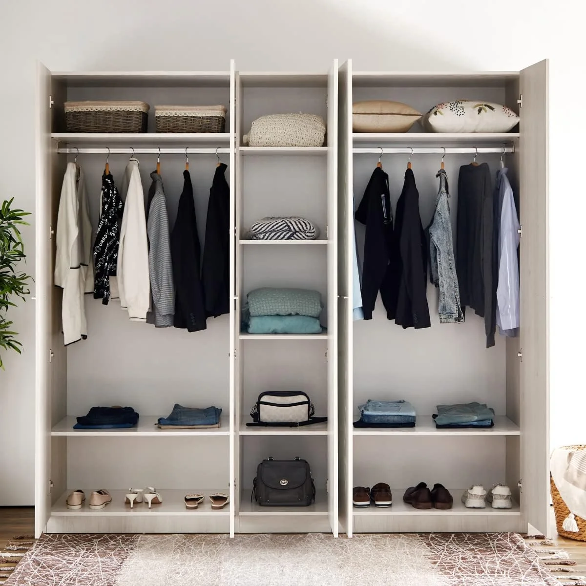 کمد لباس 5 درب با آینه Home Box Fiesta ابعاد 59.6 x 216 x 226.6 سانتی متر بژ/سفید