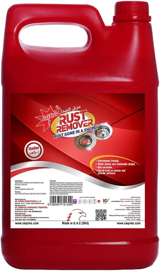 محلول زنگزدای قوی AQUA – فرمول صنعتی برای سطوح فلزی، ابزارها و لوازم خانگی – عملکرد سریع و ایمن برای استفاده خانگی – 1 گالن (3.78 لیتر) محلول زنگزدای قوی AQUA – فرمول صنعتی برای سطوح فلزی، ابزارها و لوازم خانگی – عملکرد سریع و ایمن برای استفاده خانگی – 1 گالن (3.78 لیتر)